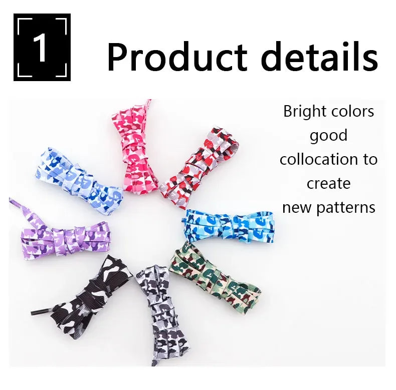 Colorful Shoelaces Camouflage Print Flat Shoe Laces For Sneakers AJ1&AF1 Boot Men And Women Leisure Shoestring Accessories