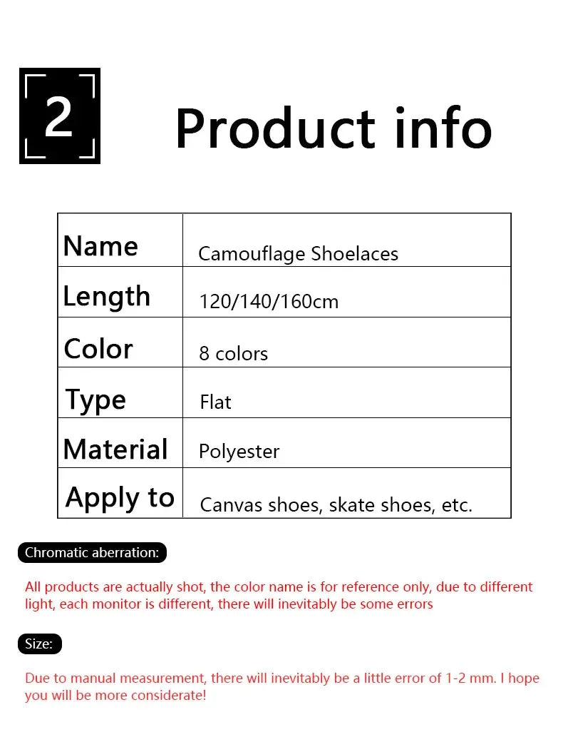 Colorful Shoelaces Camouflage Print Flat Shoe Laces For Sneakers AJ1&AF1 Boot Men And Women Leisure Shoestring Accessories