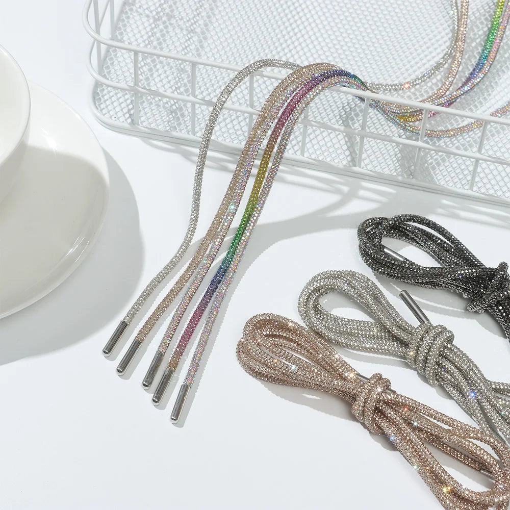 1Pc Fashion Rhinestone ShoeLaces Luxury Diamond Shoe Laces Drawstring Bright Strings Cross Braiding Strap Sneakers Accessories