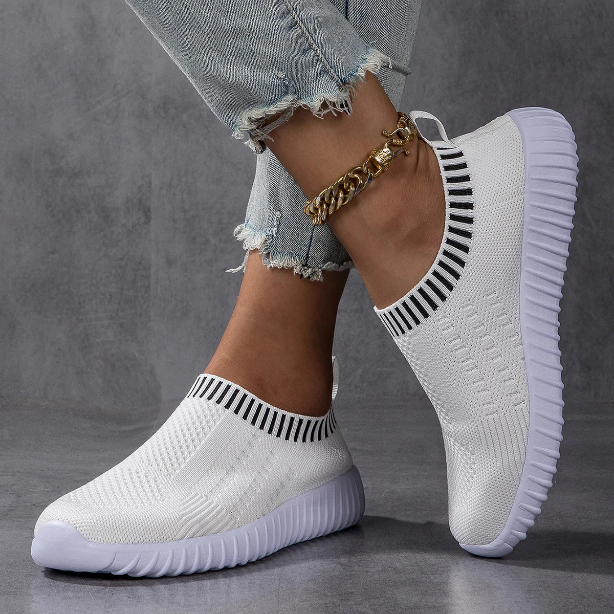 Women's Breathable Knit Sneakers, Casual Lace Up Outdoor Shoes, Lightweight Mesh Low Top Shoes