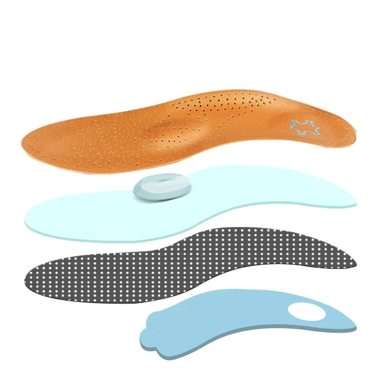 Leather Orthopedic Insole Orthotic Arch Support Instep Flat Foot Shoe Pad PU Latex Antibacterial Active Carbon Foot Care Unisex
