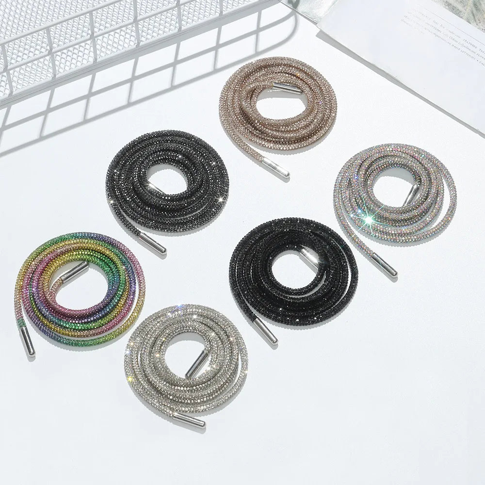 1Pc Fashion Rhinestone ShoeLaces Luxury Diamond Shoe Laces Drawstring Bright Strings Cross Braiding Strap Sneakers Accessories