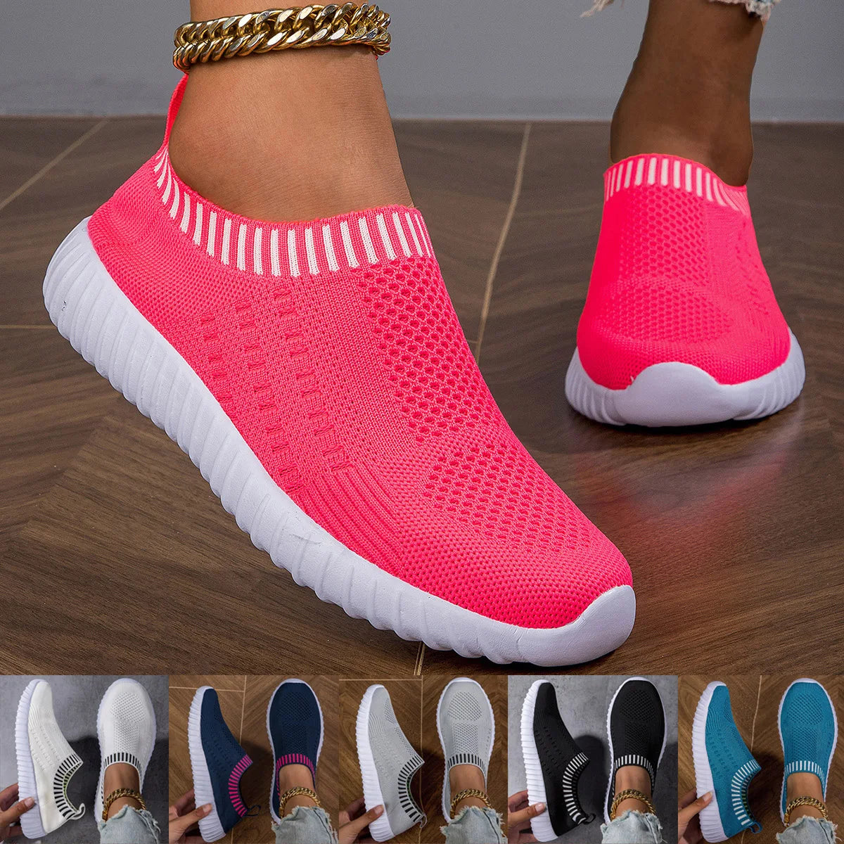 Women's Breathable Knit Sneakers, Casual Lace Up Outdoor Shoes, Lightweight Mesh Low Top Shoes