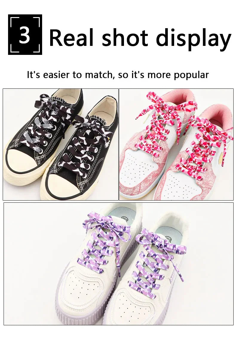 Colorful Shoelaces Camouflage Print Flat Shoe Laces For Sneakers AJ1&AF1 Boot Men And Women Leisure Shoestring Accessories