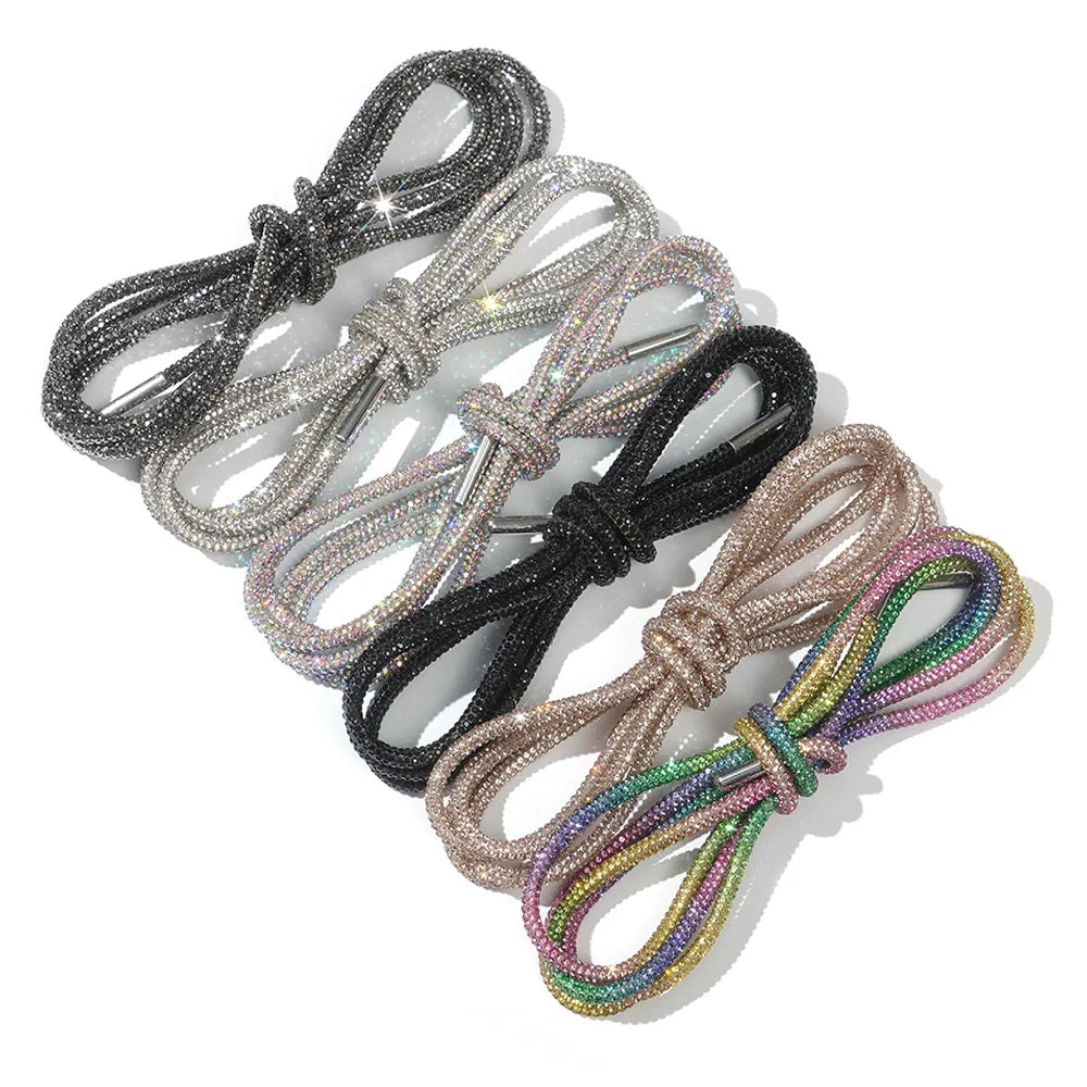 1Pc Fashion Rhinestone ShoeLaces Luxury Diamond Shoe Laces Drawstring Bright Strings Cross Braiding Strap Sneakers Accessories