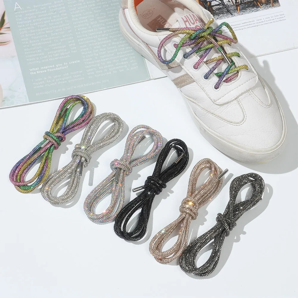 1Pc Fashion Rhinestone ShoeLaces Luxury Diamond Shoe Laces Drawstring Bright Strings Cross Braiding Strap Sneakers Accessories