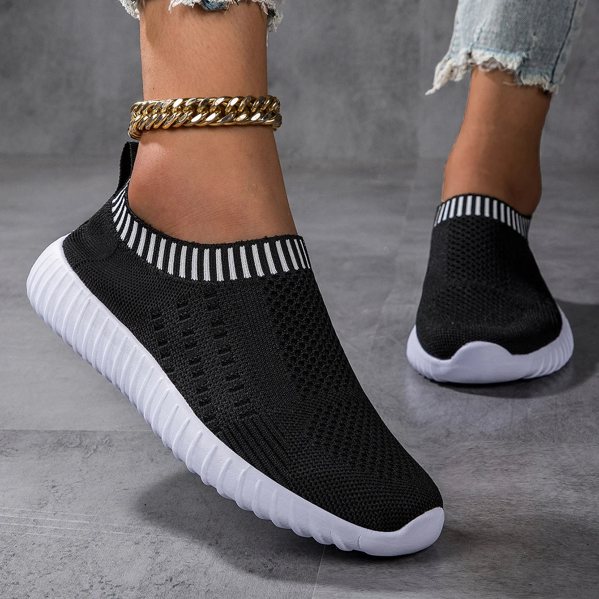 Women's Breathable Knit Sneakers, Casual Lace Up Outdoor Shoes, Lightweight Mesh Low Top Shoes