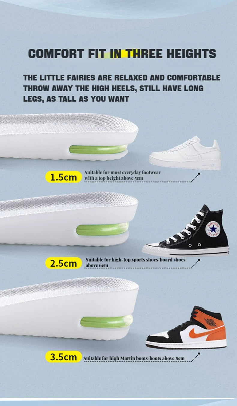 Height Increase Insole for Feet Comfort Plantar Fasciitis Shoes Insoles Men Women Sports Air Shock Absorbing Shoe Pads 1/2Pair